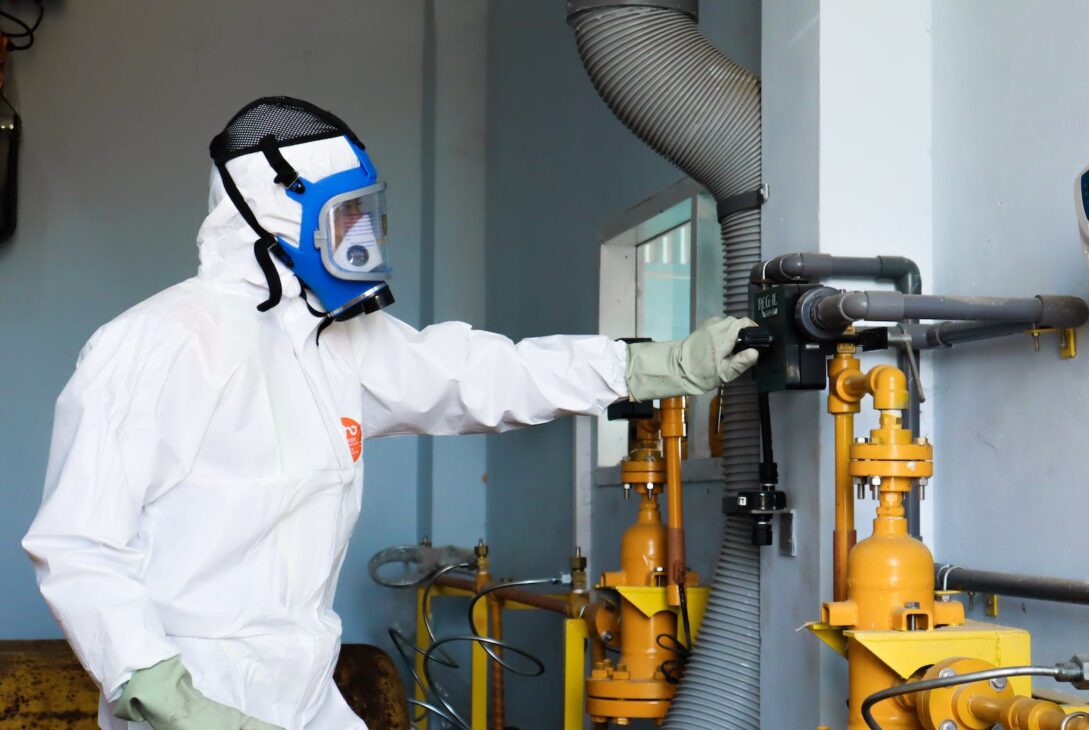 man wearing a protective suit