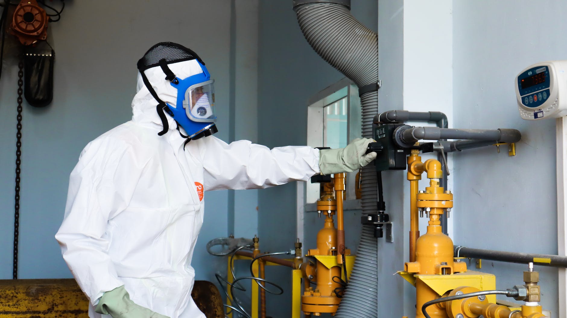 man wearing a protective suit