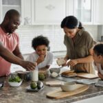 family making breakfast in the kitchen